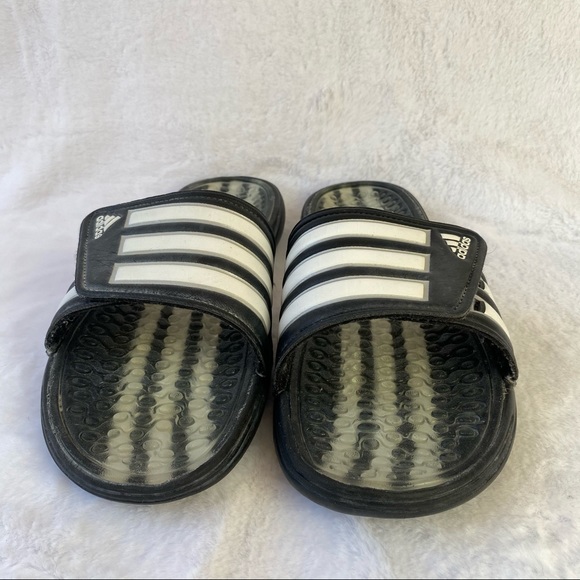 adidas Shoes | Adidas Velcro Black White Striped Bumpy Slides | Poshmark